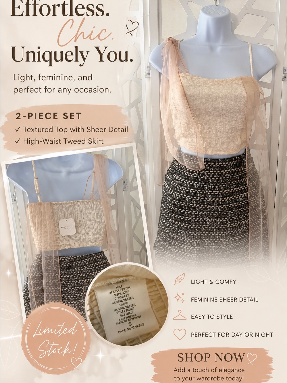 Altar'd State Nude & Brown Crop Top Set